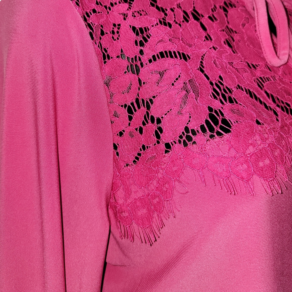 Anne Klein Long Sleeve Pink Peacock Top - Picture 5 of 7